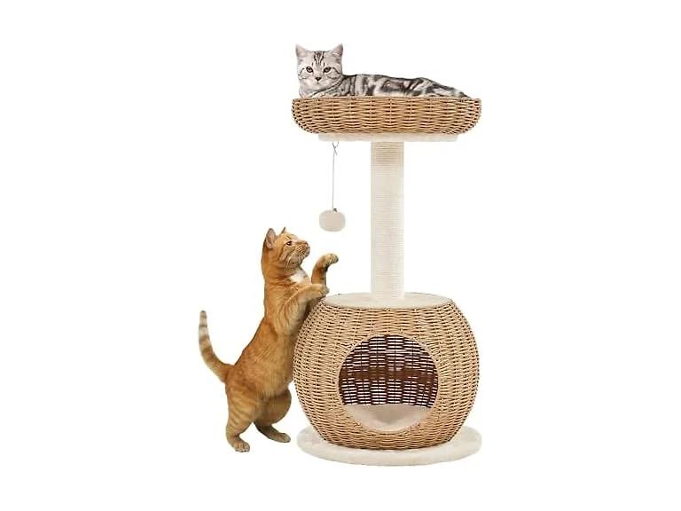 Yaheetech Small Boho Cat Tree w Woven Rattan Perch