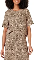 Amazon Essentials Women's Regular-Fit Georgette Short Sleeve Crewneck Top, Taupe Leopard, XX-Large