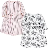 Hudson Baby Infant and Toddler Girl Cotton Dresses, Black Toile Pink, 3-6 Months
