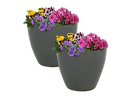 Sunnydaze Resort Round Ceramic Planter - Set of 2 Indoor or Outdoor Plant Pots with Drainage Hole - 8" - Gray Glaze