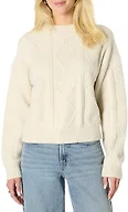 Amazon Essentials Women's Relaxed-Fit Cable Crewneck Sweater, Oatmeal Heather, Small
