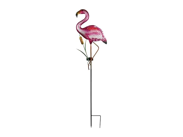 39" Solar Glass Pink Flamingo Stake