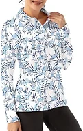 FKEEP Women Long Sleeve Polo Shirt Golf Sport Top Athletic Sportswear Tennis Activewear (Blue Floral, S)