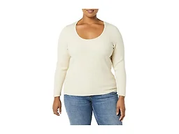 Amazon Essentials Women's Long-Sleeve Sweater Fine Gauge Stretch Scoop Neck, Available in Plus Sizes, Sand Heather, X-Small