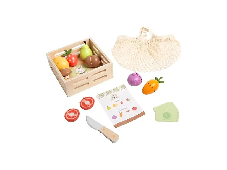 Pearhead Wooden Play Food Set – 21-Piece Pretend Kitchen Toy
