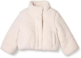 Amazon Essentials Girls' Crop Sherpa Jacket, Light Beige, Large