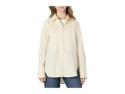 Amazon Essentials Women's Oversized-Fit Cropped Cotton Stretch Poplin Button-Down Shirt, Cream, Small
