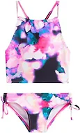 Kanu Surf Girls, Daisy UPF 50 Beach Sport Halter Tankini 2-piece Swimsuit, Tropical Reef Black/Pink, 14