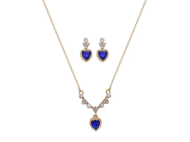 Blue Heart Necklace & Earrings Set