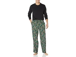 Amazon Essentials Men's Flannel Pant and Long-Sleeve T-Shirt Pajama Set, Black Folkloric, 4X-Large Big