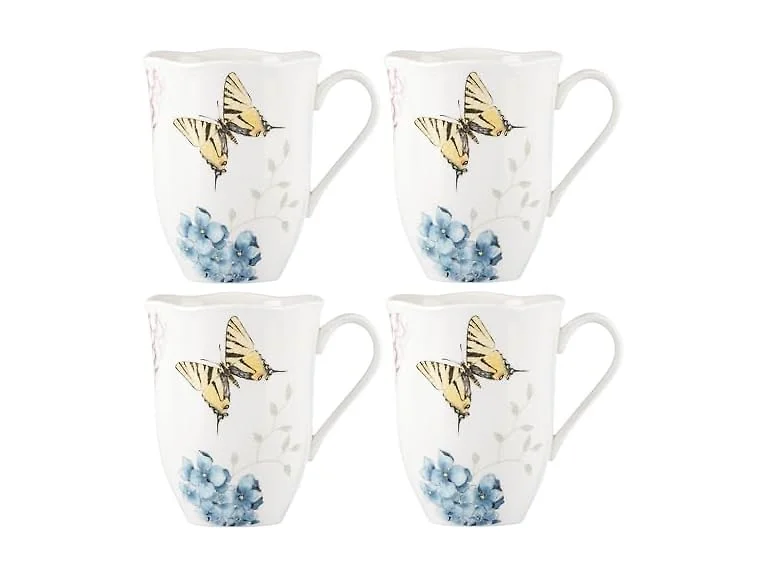 Lenox Butterfly Meadow Hydrangea 4-Piece Porcelain Mug Set