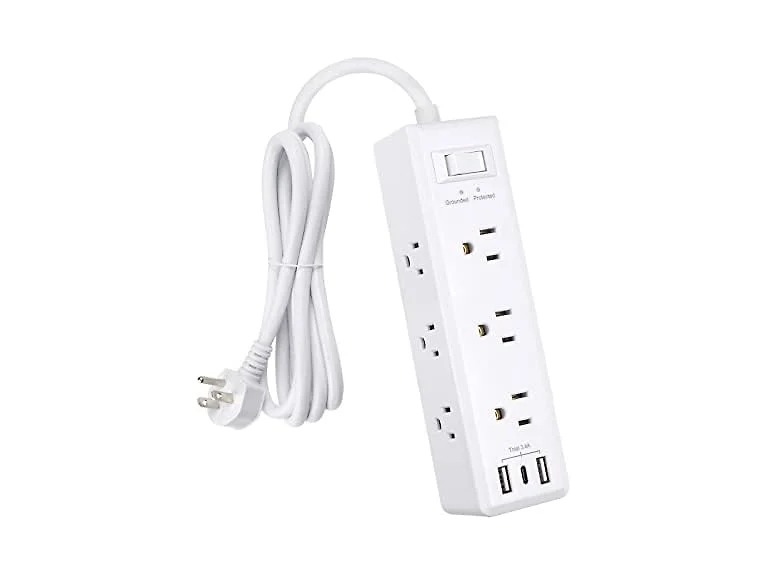Clear Power 9-Outlet Power Strip with 3 USB Ports(1 USB-C)