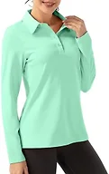 FKEEP Women Long Sleeve Polo Shirt Golf Sport Top Athletic Sportswear Tennis Activewear (Mint Green, XL)