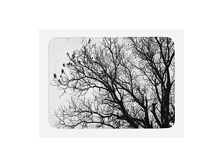Ambesonne Nature Bath Mat, Leafless Autumn Tree