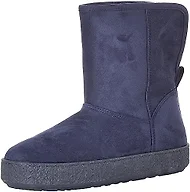 Amazon Essentials Women's Faux Fur Lined Shearling Boots, Pull-On Design, Navy Microsuede, 5