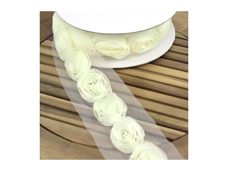 LUV Ribbon White 2 3/4" Inch Blooming lace Flower Ribbon IVR