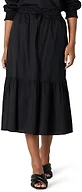 Amazon Essentials Women's Relaxed-Fit Midi-Length Tiered Cotton Sateen Skirt, Black, X-Large
