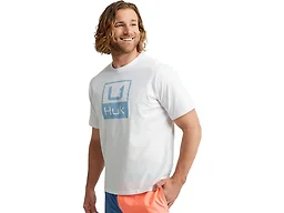 HUK Mens Short Sleeve Performance Tee, Fishing T-Shirt for Men, HUK Stacked Logo - White 2.0, Small