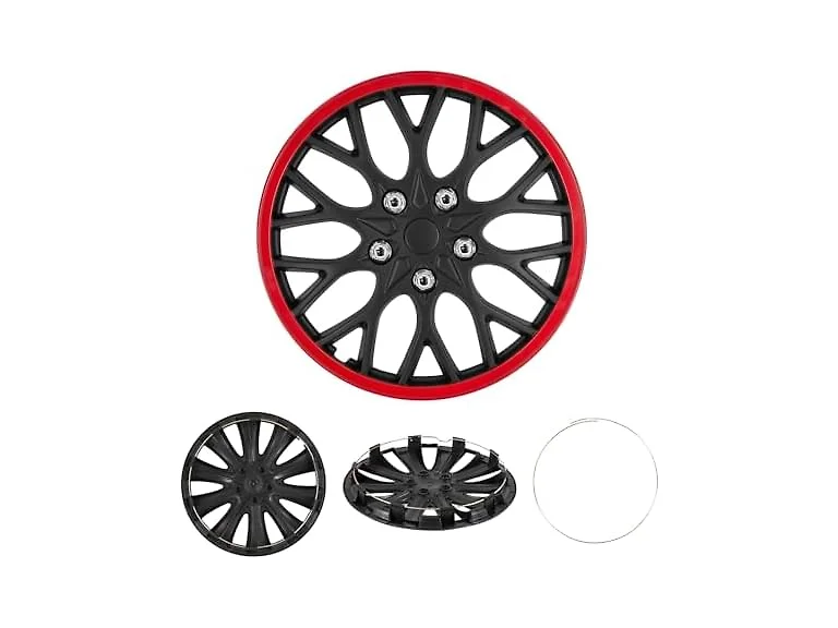 Cobra-Tek 099-KC 4PC Hubcaps JDM Black/Red- Choose Size