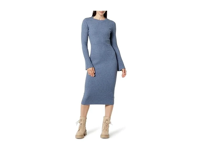 The Drop Fernanda Bell Sleeve Ribbed Dress (S)