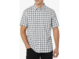 Amazon Essentials Men's Slim-Fit Short-Sleeve Poplin Shirt, Navy White Plaid, Large