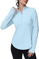 GGOV Women's Golf Polo Long Sleeve Workout Tops V Neck UPF 50+ Sun Protection Quick Dry Lightweight Active Tennis Shirts Lake Blue
