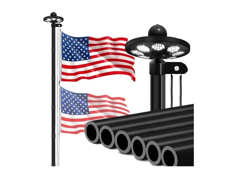 25FT 11 Gauge Flag Pole W/ Solar Light