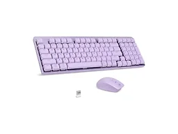 LeadsaiL Wireless Keyboard and Mouse Combo, 2.4Ghz Cordless Mechanical Keyboard and Silent Mouse for Business, Low-Profile Red Switch, 98-Key Compact Slim Keyboard for Windows/MacOS PC Laptop- Purple