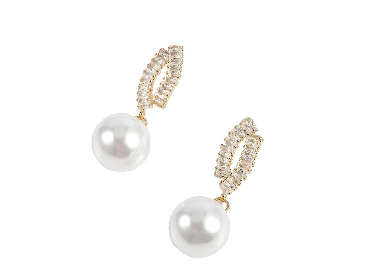 18K Gold Plated CZ & Pearl Drop Earrings