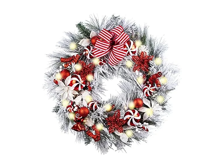 Wanna-CUL Red/White 30" Pre-Lit Wreath