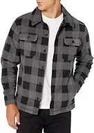 Amazon Essentials Men's Long-Sleeve Polar Fleece Shirt Jacket, Black Charcoal Buffalo Plaid, X-Small