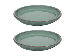 Sunnydaze Decor AP-251 2 Ceramic Saucers 12in Seafoam L