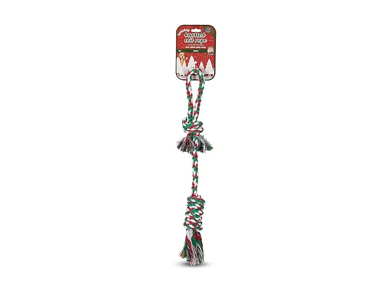 Bow Wow Pet Xmas Tug Rope with Ball Knot Dog Toy