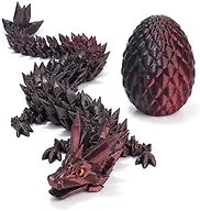 3D Printed Dragon Egg with Articulated Crystal Design – Surprise Toy for Kids, Fidget Dragon Inside, Cool Party Favors for Boys Girls Ages 4-12 (Black-red)