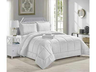 Noble House 8 Piece Embossed Stripe Bed in a Bag- KN- White