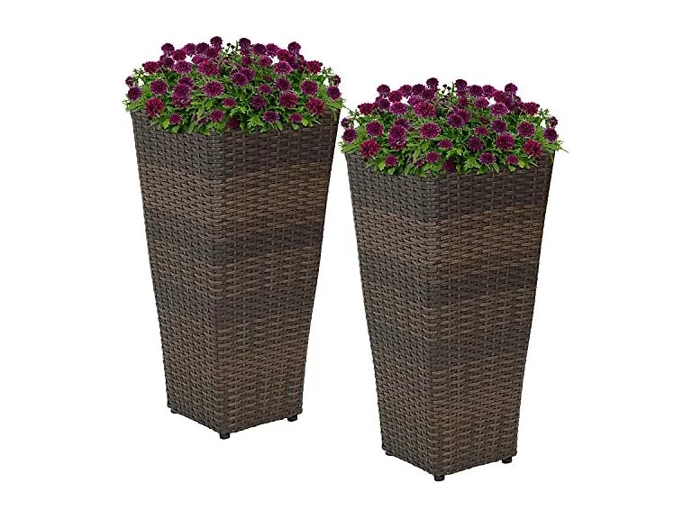 Sunnydaze Square 24" Wicker Planters, Set of 2