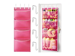 Criusia Over the Door Hanging Organizer, Extra-Large Door Storage Organizer with 4 Deep Mesh Pockets, Space-Saving Hanging Storage for Bedroom & Home Organization, Pink