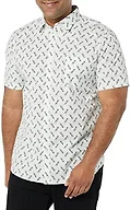 Amazon Essentials Men's Slim-Fit Short-Sleeve Poplin Shirt, Light Blue Bird Print, Small