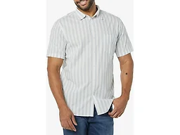 Amazon Essentials Men's Slim-Fit Short-Sleeve Poplin Shirt, Blue Grey White Stripe, Medium
