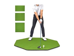 GoSports Golf Hitting Mat - PRO 5 x 5 ft Octagon - 15 mm Artificial Turf Training Mat for Indoor/Outdoor Swing Practice, Includes 3 Rubber Tees