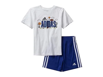 adidas Boys SS Cotton Graphic Tee and Short Set (3M)