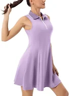 FKEEP Women's Tennis Golf Dress Sport Activewear Workout Athletic Zipper V-Neck with Shorts and Pocket (Light Purple, L)