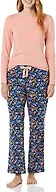 Amazon Essentials Women's Lightweight Soft Flannel Trouser and Long-Sleeve T-Shirt Sleep Set, Lounge Bottoms, Salmon Pink, Salmon Pink/Floral Camo, Large