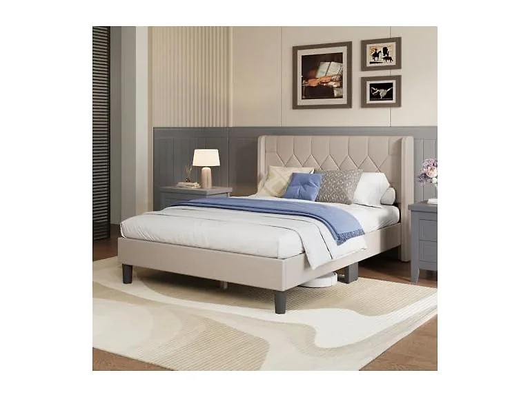 Avenco Full Size Bed Frame, Upholstered 