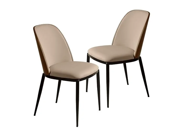 LeisureMod TCWN18BG2 Tule Dining Chair Walnut/Beige