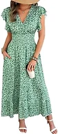 HEBELD Casual Summer Maxi Dresses for Women, Green Floral, Medium