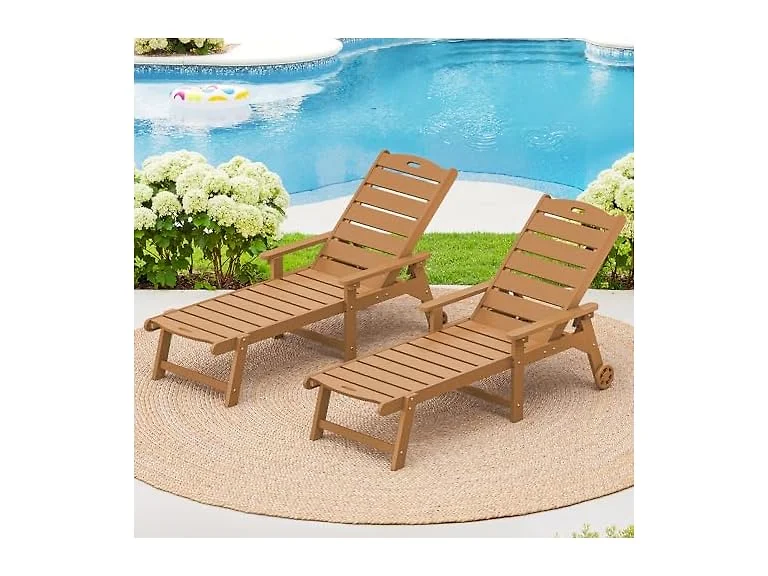 LUE BONA Set of 2 Teak Chaise Lounge Chairs