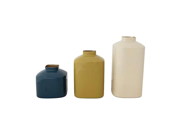 Creative Co-Op 3-Piece Enameled Metal Square Vases