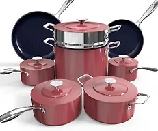Nuwave Lux 13pc Forged Lightweight Nonstick Ceramic Cookware Set, PFAS-Free | Healthy G10 Duralon Ceramic Coating, Pots & Pans Set, Stay-Cool Handles, Metal Lids, All Cooktops, Induction Ready, Cinnamon