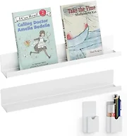 DTUQYX Metal Magnetic Book Shelf: Book Display Shelf 2-Pack Strong Adsorption with 2 Pen Containers, Durable Magnetic Shelves for Classroom, Movable Office File Book Holder, Refrigerator Shelf (White)
